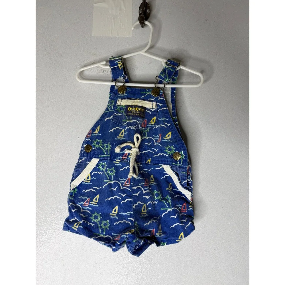 Vtg OshKosh B'gosh Overalls Sailboats‎ Nautical Size 12 Months USA Made Rare